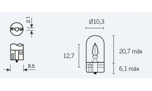Lampara Cuña T10 12V 5W Blanca