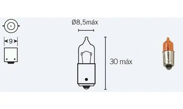 Lampara 12V 6W Bayoneta 9mm Naranja